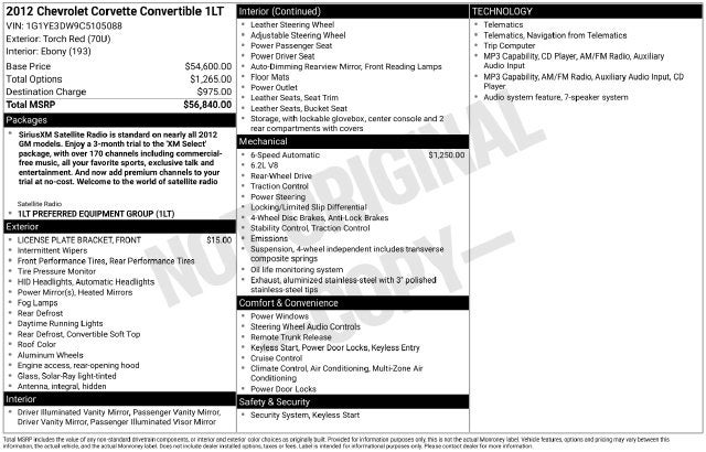 2012 Chevrolet Corvette Base 1LT