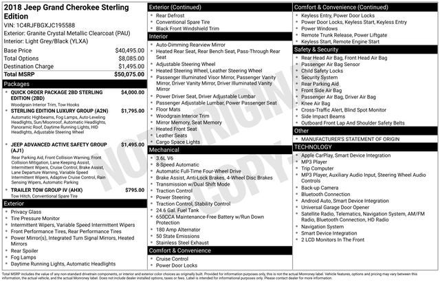 2018 Jeep Grand Cherokee Sterling Edition