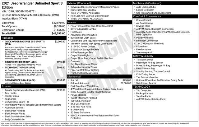 2021 Jeep Wrangler Unlimited Sport S 4x4