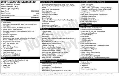 2020 Toyota Corolla Hybrid LE