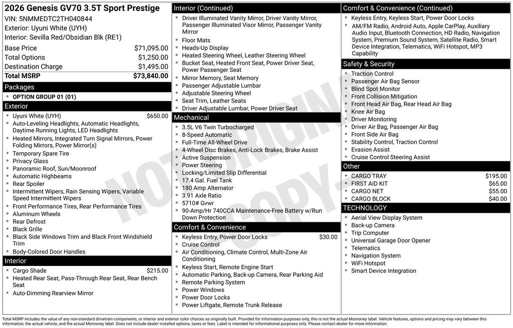 2026 Genesis GV70 3.5T Sport Prestige