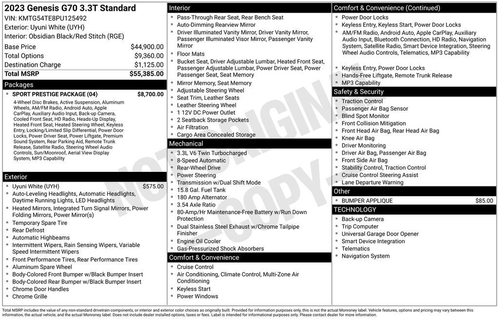 2023 Genesis G70 3.3T