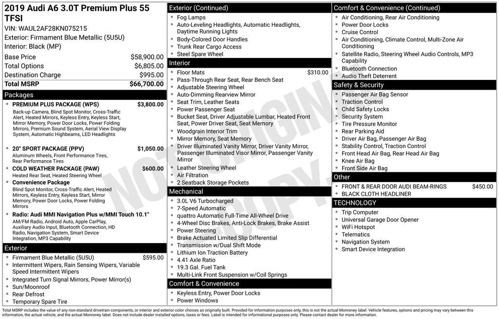 2019 Audi A6 3.0T Premium Plus quattro